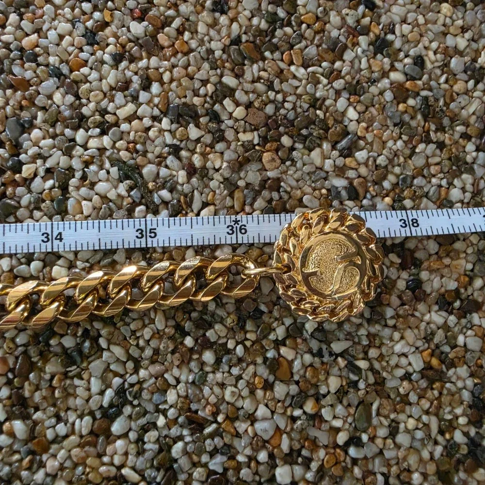 Vintage St John Gold Chain Belt SJ Logo Medallion Triple Strand Statement 37in